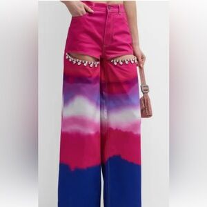 AREA Gradient Pink and Blue Wide Leg Jeans